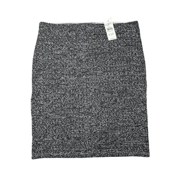 LOFT Tweed Pencil Skirt Womens Black White Speckled Pull On Size XSP - Picture 1 of 9